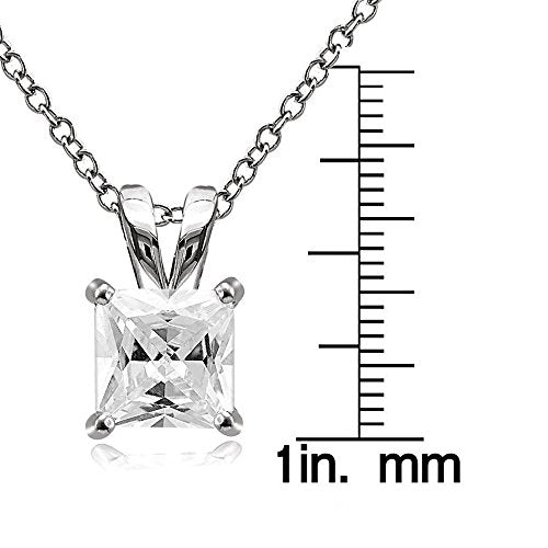 Hoops & Loops Sterling Silver, Yellow Gold Flash or Rose Gold Flash CZ Cubic Zirconia Square Solitaire Pendant Necklace - style: 8mm-Silver