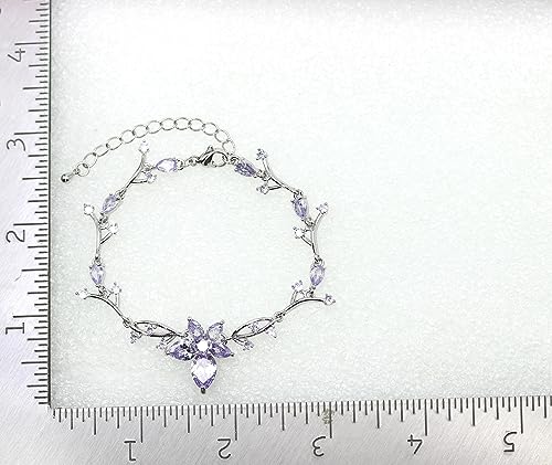 Faship Gorgeous CZ Crystal Floral Necklace Earrings Set - color: Lavender / Matching Bracelet