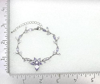 Faship Gorgeous CZ Crystal Floral Necklace Earrings Set - color: Lavender / Matching Bracelet