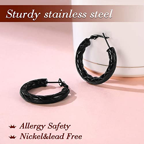 FindChic Chunky Hoop Earrings for Women, Silver/Black/14K Gold Plated Crossover Patterned Hollow Tube Rounded Loop Earrings, 30mm/40mm/60mm/80mm Hoops with Custom Name Options and Gift Box - color: a.Black, size: 30MM