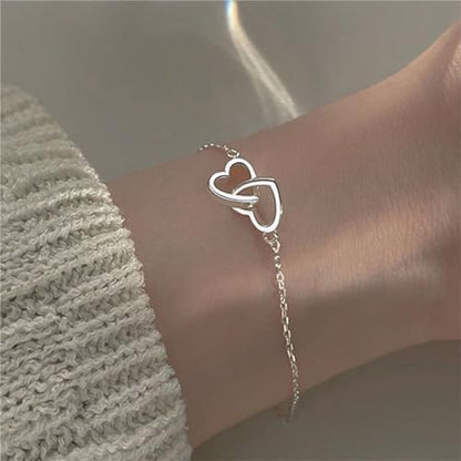 925 Sterling Silver Bracelets for Women Adjustable Love Heart Charm Chain Bracelets Fashion Jewelry Valentine's Day Gifts for Your Lover - color: 4-Sliver