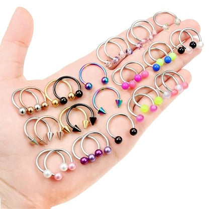 20/18/16/14G Horseshoe Septum Nose Lip Rings Smile Piercings 6/8/10/12/14/16mm Cartilage Helix Daith Earrings Surgical Steel Jewelry for Women Men - size: 14g*9/16in(14mm)