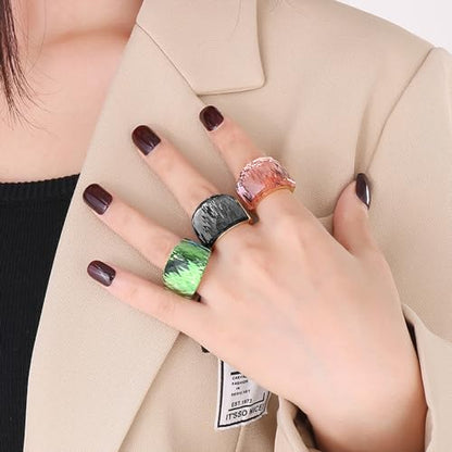 Crystal Glass Stainless Steel Band Ring Gold-Tone Plated Fashion Exaggerated Cubic Zirconia Rings Women's Stunning Large Statement Rhinestone Bands Cocktail Party Ring for Ladies Birthday - color: Black, size: 8