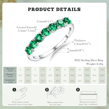 3.5mm Stackable Rings S925 Sterling Silver Created Birthstone & Cubic Zirconia Ring for Women Wedding Bands Anniversary Birthday Jewelry Size 6 to 10(with Box) - color: 05-Created Emerald-May