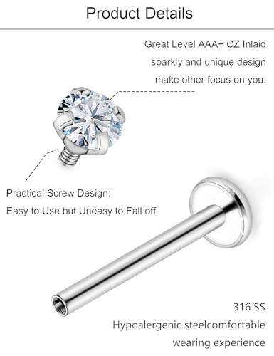 Lcolyoli Medusa Piercing Jewelry Stainless Steel Labret Jewelry Monroe Lip Rings Different Size Tragus Nail Conch Cartilage Helix Earring Stud Bar Length 6mm 8mm 10mm 12mm