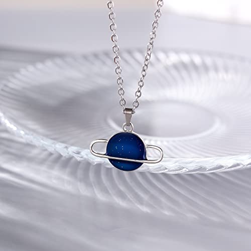 FM FM42 Temperature Sensing Color Changing Pendant Necklace with 19.29" Stainless Steel Rolo Chain - color: Planet