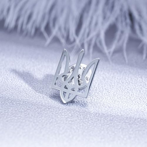 Fashionable Ukrainian national emblem cufflinks, men's stainless steel Ukrainian symbol cufflinks, French shirt cuff link brooch - color: Brooch-silver