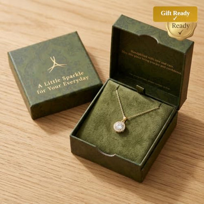 14K Gold Plated Petite CZ Halo Pendant Necklace for Women, Adjustable Chain
