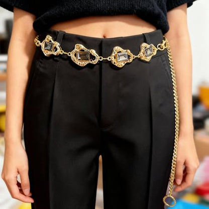 Women's Chain Belt Adjustable Rhinestone Metal Waist Belts for Women Ladies Chain Belt for Dresses - color: S-01
