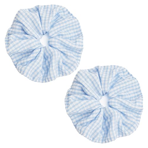 Blue Scrunchies for Women Pack of 2 Large Wide Hair Ties Soft Hairbands for Thick Thin Hair, Big Ponytail Holders Hair Accessories, Daily Use - color: Light Blue