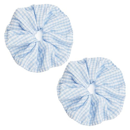Blue Scrunchies for Women Pack of 2 Large Wide Hair Ties Soft Hairbands for Thick Thin Hair, Big Ponytail Holders Hair Accessories, Daily Use - color: Light Blue