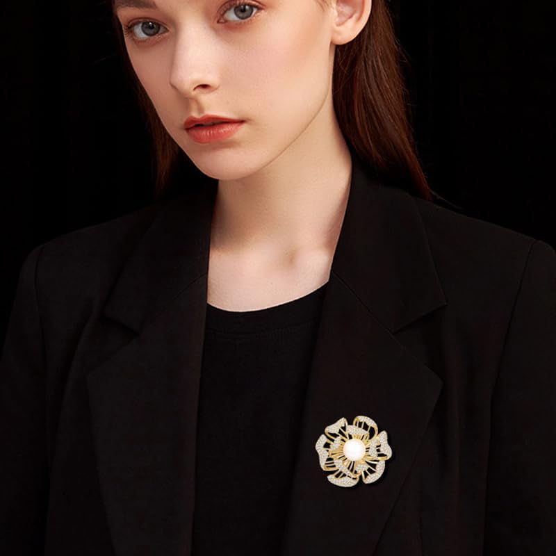 Brooches and Pins for Women Elegant Flower Pearl Brooches Costume Broches Jewelry Lady Christmas Pin for Women - style: Lotus
