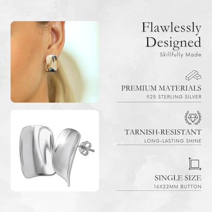 18K Gold Plated Sterling Silver Earrings for Women – Pure & Polished, Twist, Square, Hinged Tube, Abstract & Heart Shape Hoops – Lightweight, Hypoallergenic, Non-Tarnish Jewelry (Sizes: 3x35mm-46x30mm) - color: Silver, size: Rectangular Shape (22 x 16mm)