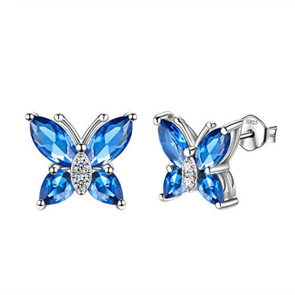 Butterfly Birthstone Stud Earrings - Women 925 Sterling Silver Butterflies Birthstone Stud Earrings Birthday Gift for Women - color: I.September