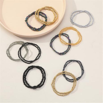 Boho Stackable Seed Beaded Bracelets for Women 18-20Pcs Colorful Handmade Multilayered Rice Bead Bracelet Set Summer Beach Bohemian Jewelry Gift - color: A-Black