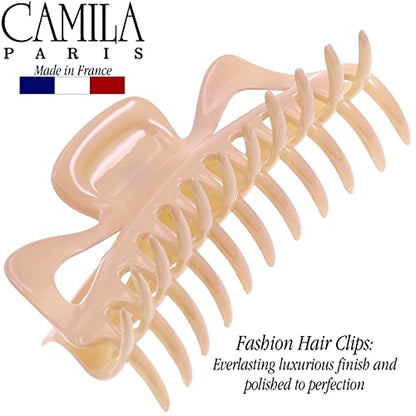 Camila Paris CP2887 French Large Hair Clips for Women Thick Hair for Long Curly Wavy Hair, Girls Hair Claw Clip, Durable Styling Big Claw Clip for Thick Hair, Strong Hold No Slip Grip, Made in France - color: Beige 6"