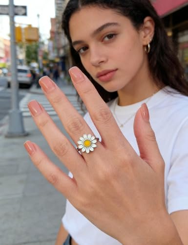 Anxiety Rings for Women – Adjustable Flower Spinner Ring, Daisy & Sunflower Fidget Ring, Gold Plated Calming Jewelry - style: Style 07