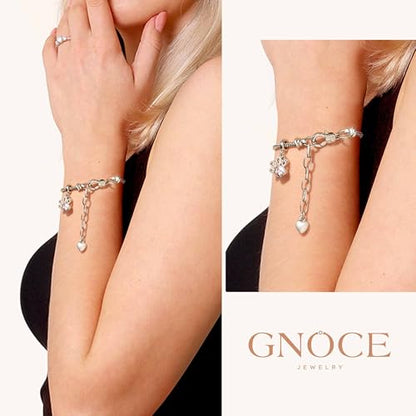 GNOCE Stainless Steel Snake Chain Charm Bracelet W/Safety Gift for Women - color: Adjustable