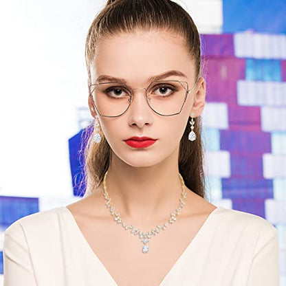 Bridal Wedding Jewelry CZ Set Marquise Teardrop Cubic Zirconia Pendant Necklace and Dangle Earring Bracelet Sets for Women - color: Gold plated
