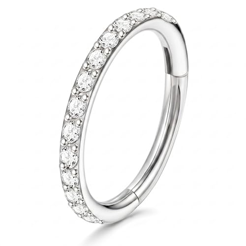 Staligue Nose Hoop ring - 316L Surgical Steel Nose Ring 16/18/20G Hinged Diamond Nose Ring Hoop Septum Clicker Rings Cartilage Earring Helix Rook Tragus Daith Piercing Jewelry for Women 6MM/8MM/10MM/12MM - color: Silver, size: 16G-8MM
