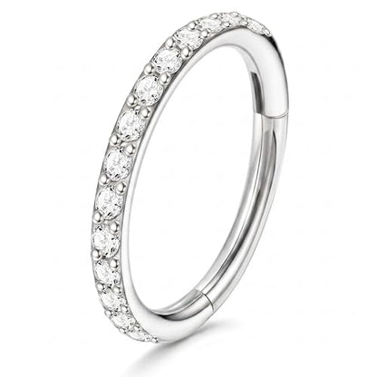 Staligue Nose Hoop ring - 316L Surgical Steel Nose Ring 16/18/20G Hinged Diamond Nose Ring Hoop Septum Clicker Rings Cartilage Earring Helix Rook Tragus Daith Piercing Jewelry for Women 6MM/8MM/10MM/12MM - color: Silver, size: 16G-10MM
