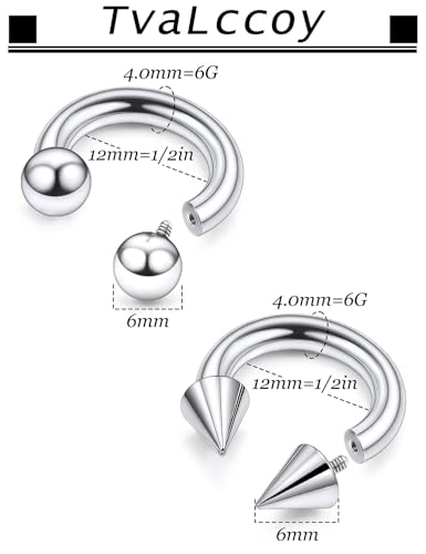 F136 Titanium 20/18/16/14/12/8/4/2g Septum Nose Rings Gauge Earrings Lip Rings Prince Albert Jewelry Internally Threaded Horseshoe Hoop Piercings - size: 6g*12mm