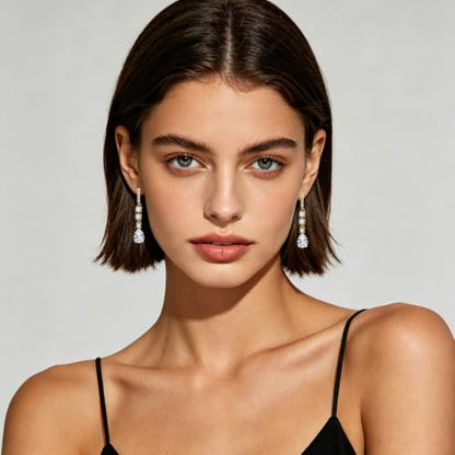 Dangle Earrings for Women, 14K Gold Plated Long Tassel Zircon CZ Huggie Drop Earrings, Trendy Long Chain Earrings for Wedding Party Prom Jewelry Gift - style: Pave CZ