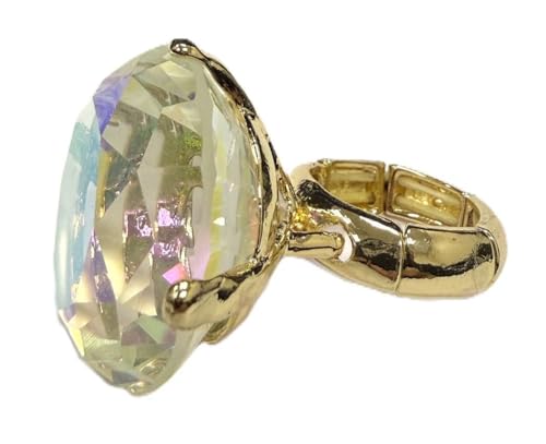NYFASHION101 Women's Extra Big Rhinestone Fashion Stretch Ring - color: Aurora Gold Tone