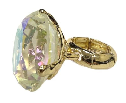 NYFASHION101 Women's Extra Big Rhinestone Fashion Stretch Ring - color: Aurora Gold Tone