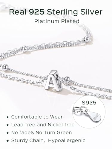 ChicSilver Ankle Bracelets for Women Waterproof, 925 Sterling Silver Initial Anklets for Women, Adjustable Dainty Layered Anklet Beach Jewelry for Women Mom Wife Friend - style: Silver-A
