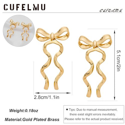 Gold Silver Bow Drop Earrings for Women Long Tassel Chain Bow Earrings Ribbon Bowknot Dangle Earrings Jewelry Gifts - color: Gold Bow D