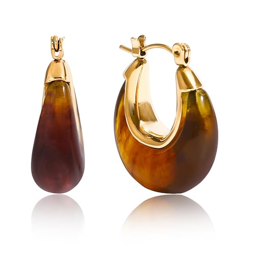 Chunky Hoop Earrings for Women, Lightweight Statement Daily Wear Gifts - color: Brown B