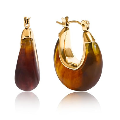 Chunky Hoop Earrings for Women, Lightweight Statement Daily Wear Gifts - color: Brown B