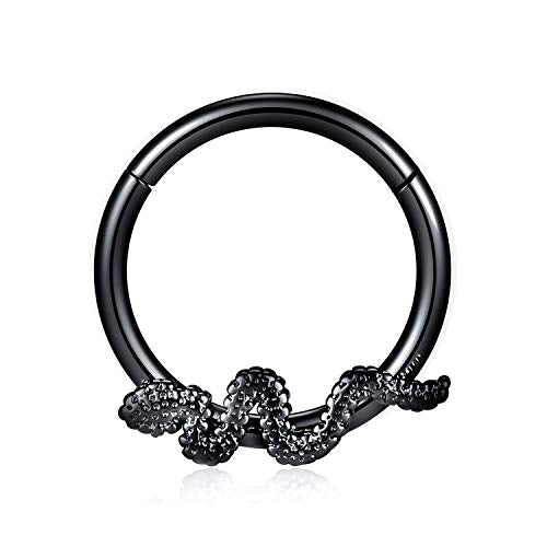 FUNLMO 18G 16G Septum Jewelry Triple Stacked Septum Nose Ring Surgical Steel Daith Conch Helix Cartilage Lobe Piercing Jewelry - color: Style14: Black-snake shape