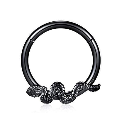 FUNLMO 18G 16G Septum Jewelry Triple Stacked Septum Nose Ring Surgical Steel Daith Conch Helix Cartilage Lobe Piercing Jewelry - color: Style14: Black-snake shape