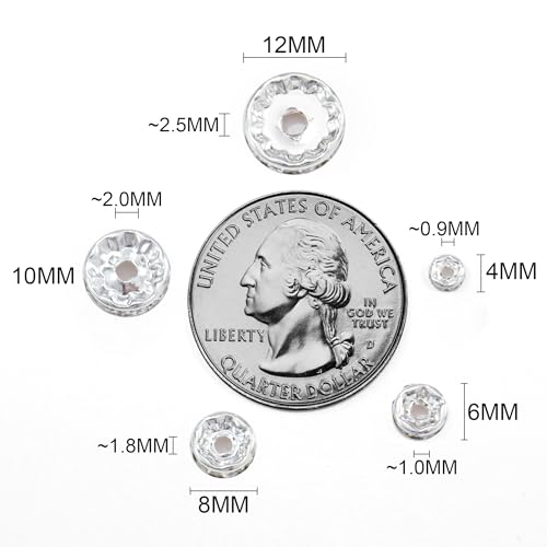 100Pcs Rondelle Spacer Beads Round Crystal Charms Czech Rhinestone Silver Plated Spacer Loose Beads for DIY Bracelet Necklace Jewelry Making Supplies (6MM, Gold White) - color: Gold White, size: 6MM