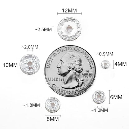100Pcs Rondelle Spacer Beads Round Crystal Charms Czech Rhinestone Silver Plated Spacer Loose Beads for DIY Bracelet Necklace Jewelry Making Supplies (6MM, Gold White) - color: Gold White, size: 6MM
