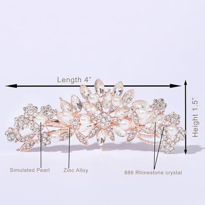 Hapibuy Rose Gold Crystal and Pearl Bridal Hair Clip Floral Hair Accessory Wedding Hair Comb For Women and Bride - color: Rose Gold-Hair Clip