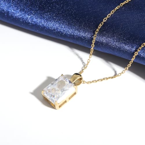 Cubic Zirconia Solitaire Necklace Stainless Steel, Rectangle Color Change Synthetic Alexandrite/Solitaire Necklace Pendant Women - color: Rectangle-Princess cut CZ-G