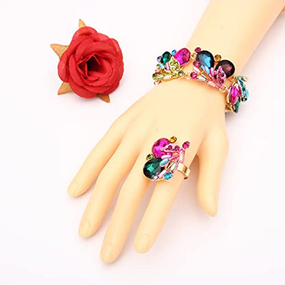 Jewelry Set for Women, Statement Necklace Dangle Earrings Bracelet Ring, White/KC Gold Plated Jewelry Set with Rhinestone Pearl Crystal Wedding Party Jewelry for Bridal Bridesmaid - color: Multicolor-Gold Plated