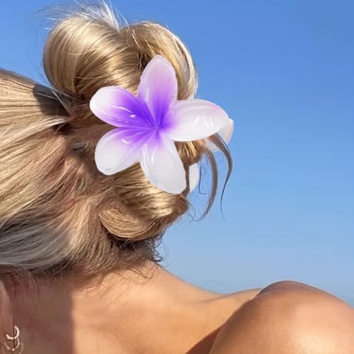 Flower Hair Clips for Women Claw Clips Summer Fashion Hair Accessories with Purple Gradient Cute Plumeria Design Barrettes Hold Hair in Place for Thick Thin Hair(3Pcs: 1 large 2 small) - color: Purple