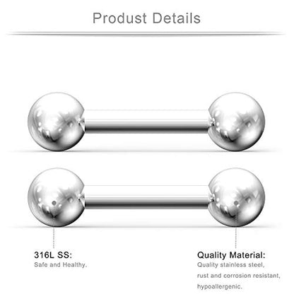 12-24PCS 16G Eyebrow Ear Helix Tragus Cartilage Earring Lip Rings Barbell Body Piercing Jewelry 6mm 8mm 10mm 12mm - style: 24PCS - 10mm Straight & Curved Barbell