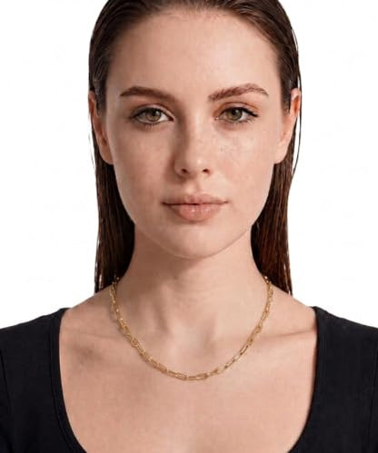Paperclip Chain Necklace for Women | Sterling Silver or 14K Gold Plated | 2.8mm 3.2mm 5.5mm | 16–30 Inch Italian Link Layering Chain - color: Gold Plated - 3.2mm