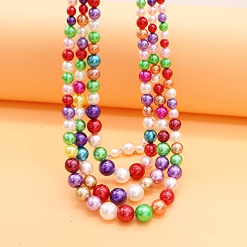 Chunky Layered Imitation Pearl Necklace for Women 3 strand Pearl Necklaces Faux Pearl Necklace Earrings Set 1920s Flapper Gatsby Costume Accessories - color: 3 strand pearl necklace colorful