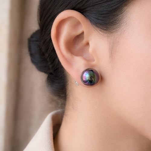 Pearl Stud Earrings Multicolor Shell Beads Pearl Hypoallergenic Stud Earrings Ocean Shell Pearl Jewelry - color: Black