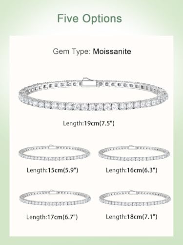 D Color VVS1 Clarity Moissanite and Genuine Sapphire/Emerald/Ruby Tennis Bracelets for Women 2.22ct-10.45ct, Solid 925 Sterling Silver, Anniversary Wedding Valentines Jewelry for Her, Length 5.9-7.5 Inch(15-19cm) - color: Moissanite (4.7 - 5.9 Carat), siz