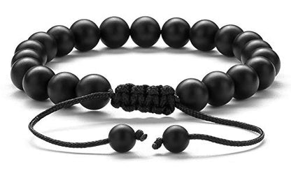 Men Women 8mm Tiger Eye Stone Beads Bracelet - color: Black Matte Agate-21018
