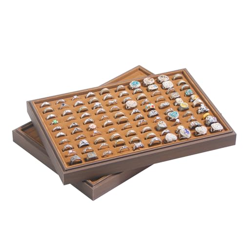Wood Jewelry Organizer Tray, Rings Display (Brown, 2Pc, Rings) | Stackable Jewelry Display, Rings Holder, Rings Organizer, Rings Tray, Earrings Organizer - size: Rings+Rings