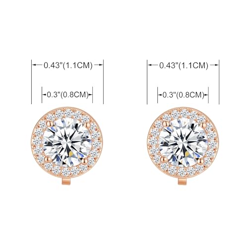 YOQUCOL 8MM Cubic Zirconia Crystal Clip On Stud Earrings Round Non Pierced Earrings for Women - color: Rose gold-White