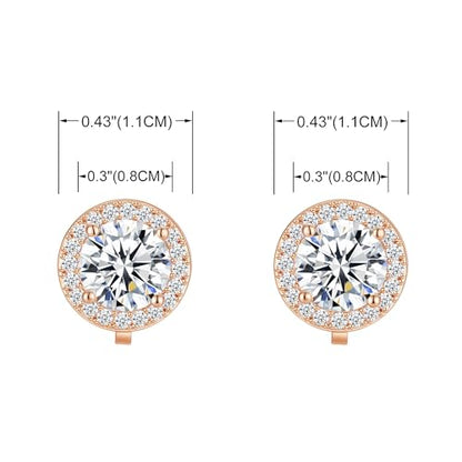 YOQUCOL 8MM Cubic Zirconia Crystal Clip On Stud Earrings Round Non Pierced Earrings for Women - color: Rose gold-White